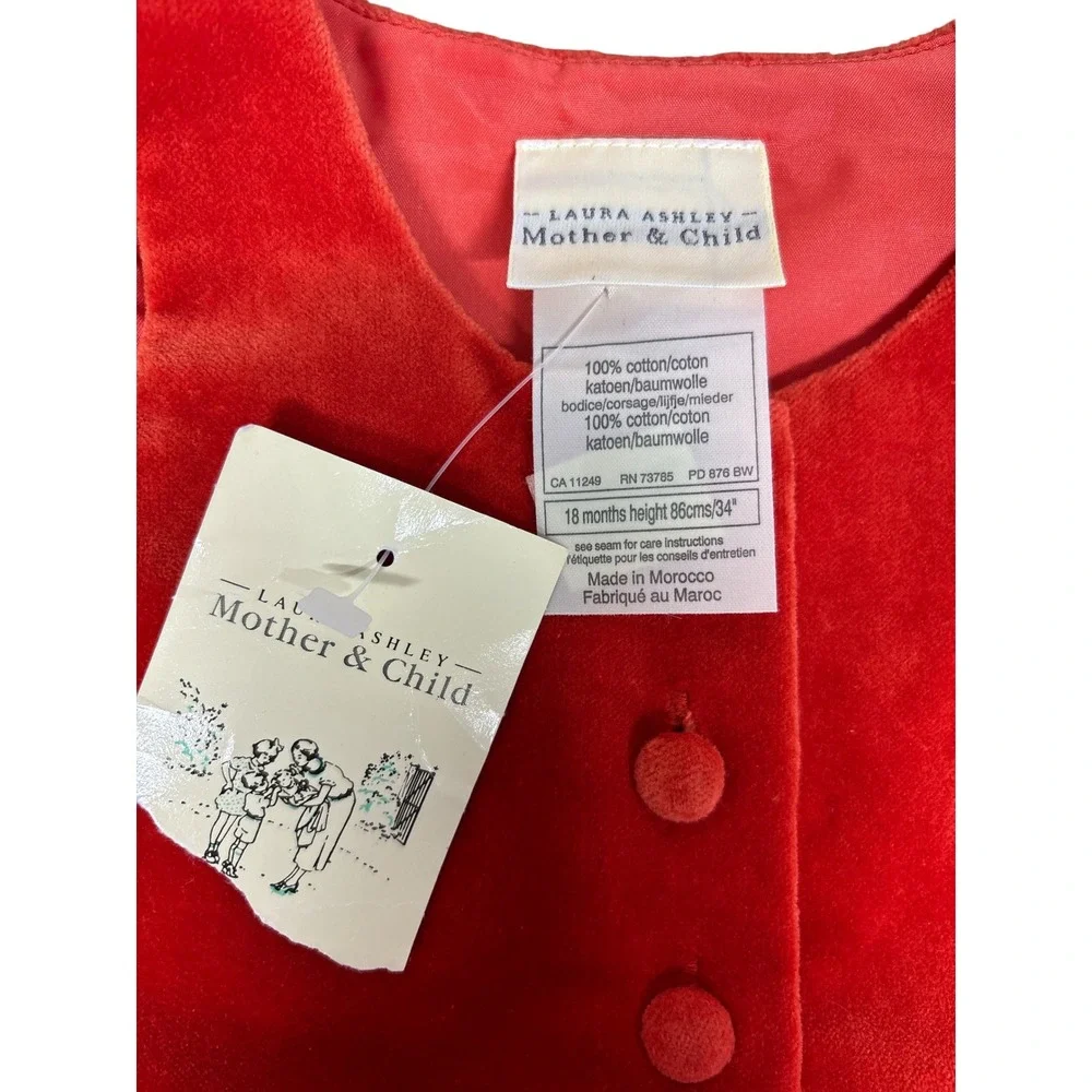 Laura‎ Ashley Mother Child Girls Floral Corduroy Dress Red Vintage 18 Months NWT